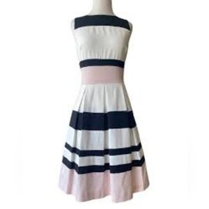 Lauren Ralph Lauren Pink Black Cream Stripe Dress 6 Fit and Flare Pleated